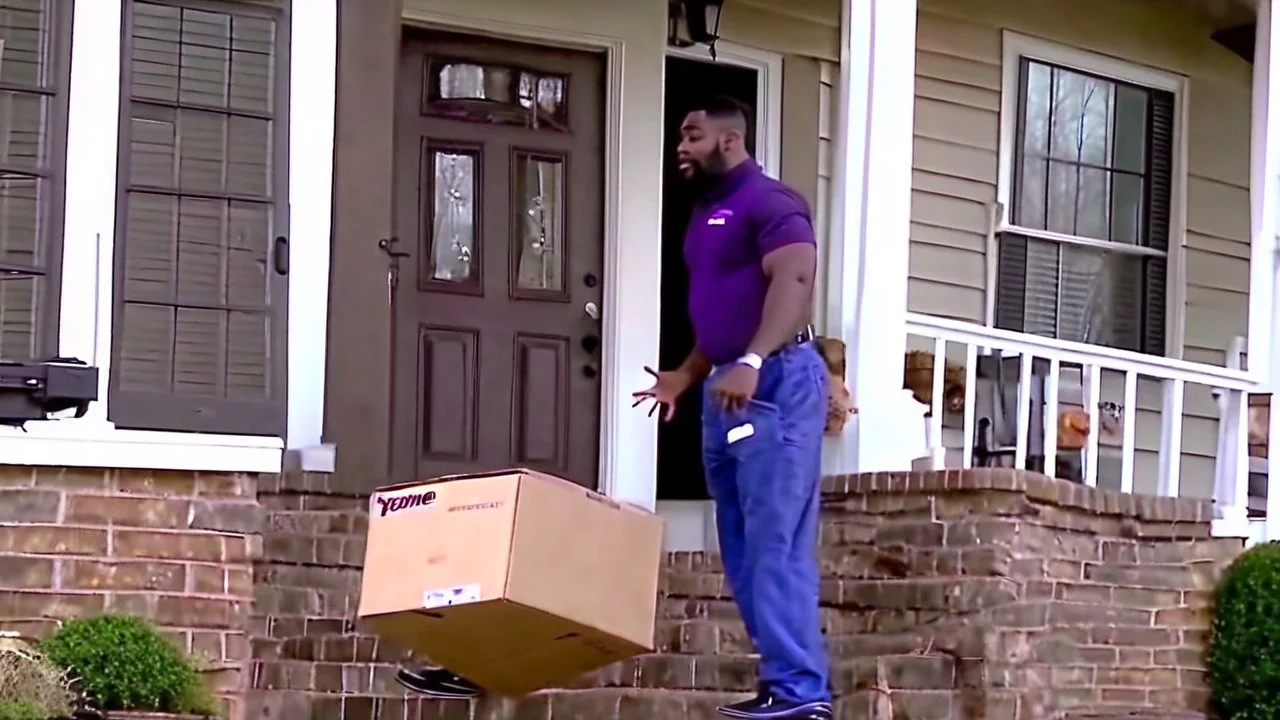 Tyrone suspiciously takes fedex delivery from porch