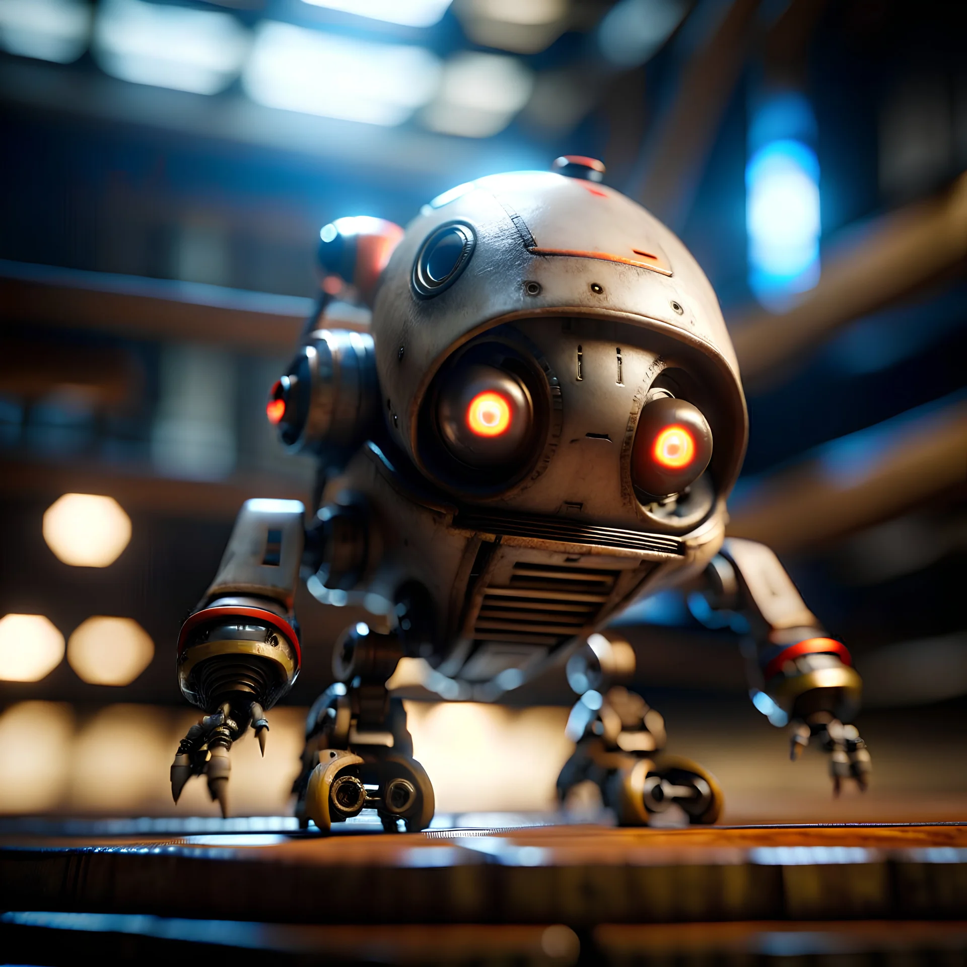 portrait of a ultra ninja cute robot entering under a big air ship, photo-realistic, shot on Hasselblad h6d-400c, zeiss prime lens, bokeh like f/0.8, tilt-shift lens 8k, high detail, smooth render, down-light, unreal engine, downlight, prize winning