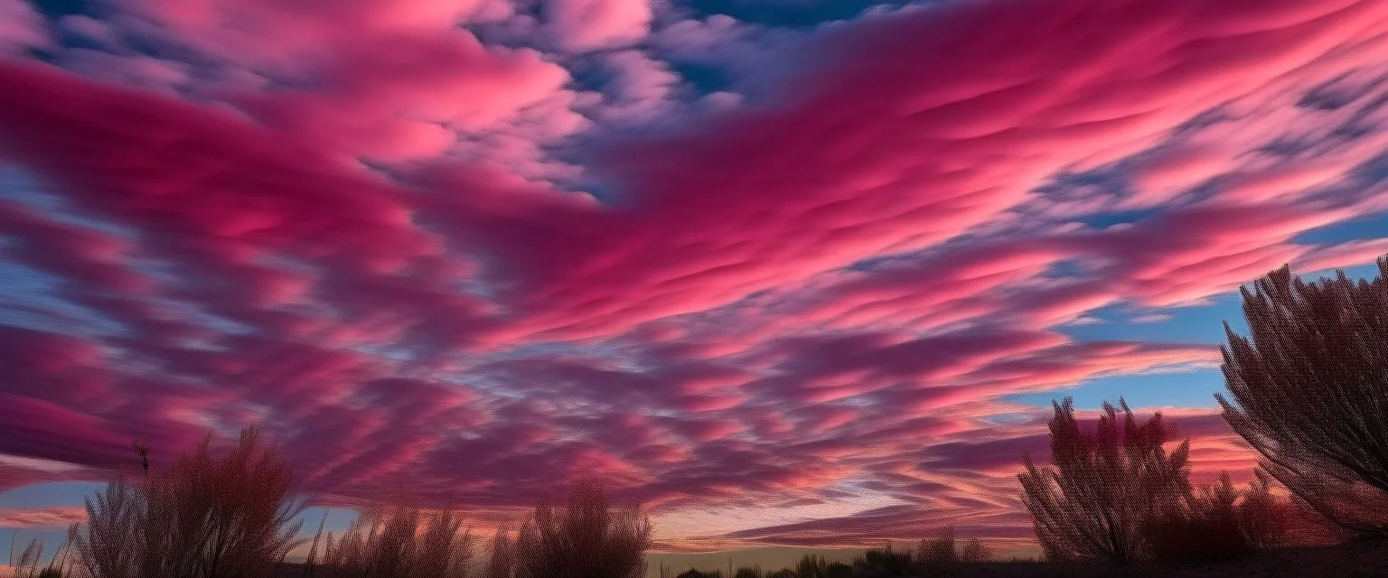 A pink sky filled with wispy clouds designed in Kuna Molas