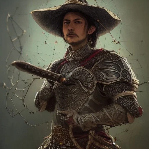 Insanely detailed photograph of an “portrait of an D&D Echo Knight wearing a ivy colored charro”, intricate cowboy hat, stern clear face and hyperdetailed painting by Ismail Inceoglu Huang Guangjian and Dan Witz CGSociety ZBrush Central fantasy art album cover art,8K, hdr, epic, mysterious, ominous, hands focused on a glowing D20, jewelry, motivated