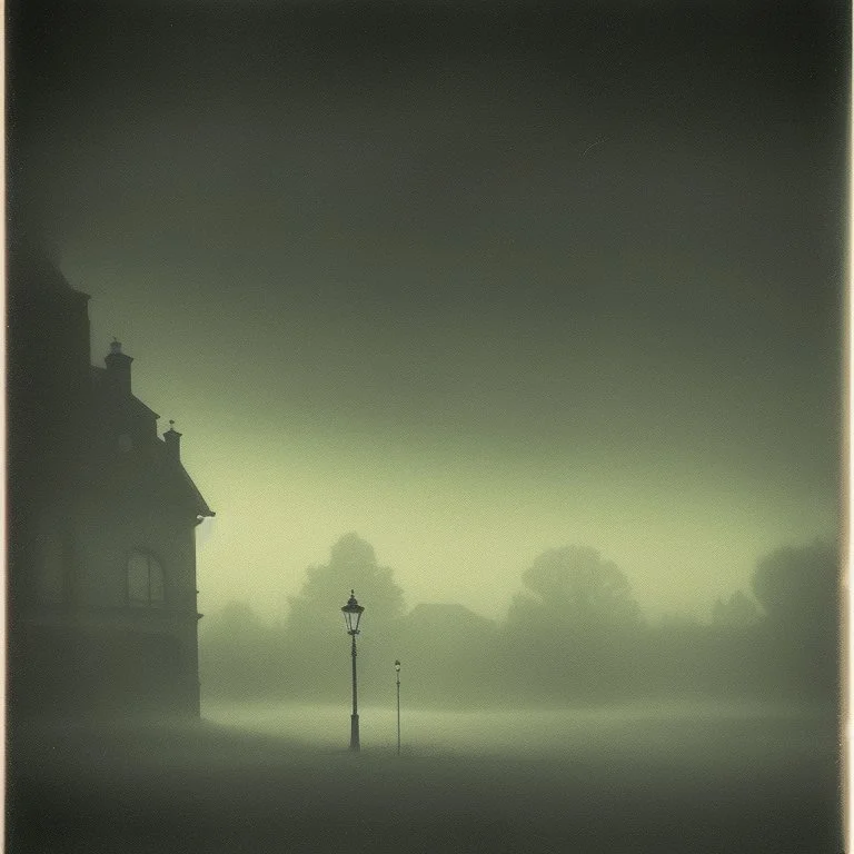 Dark street creepy fog colours strong texture artistic polaroid volumetric light, Yves Tanguy René Magritte Gustav Klimt 8k 3d abstractism