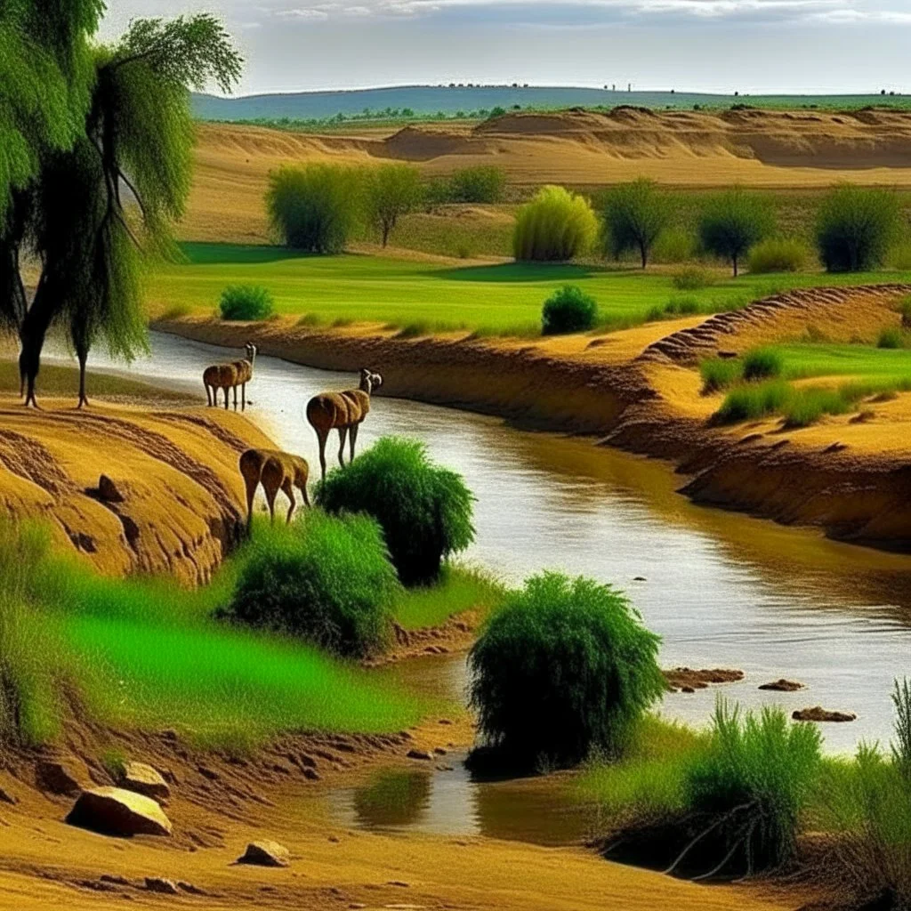 Farm land, river, farming, camel