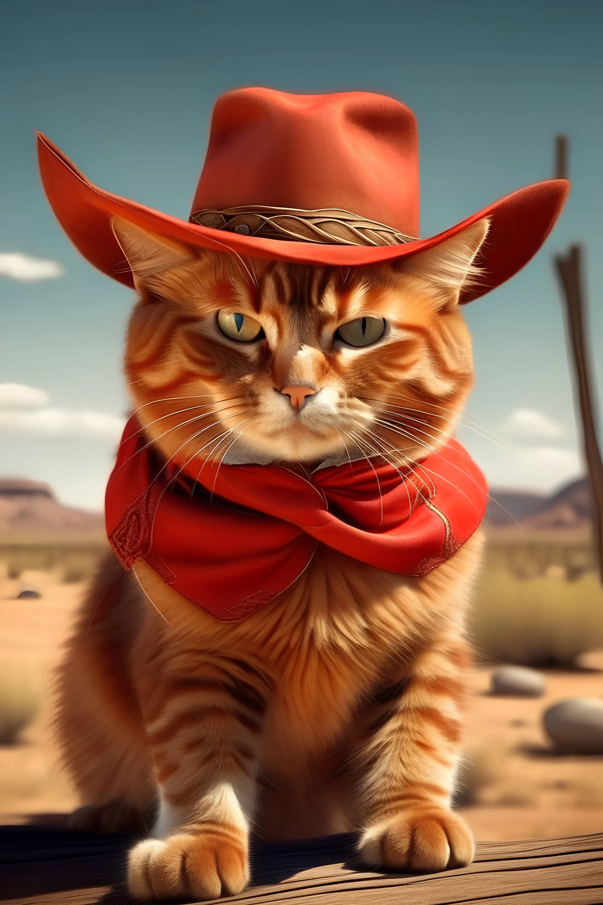 gato de colorado, vestido de cowboy, dentro de el lejano oeste. estilo caricatura, portando un arma de fuego