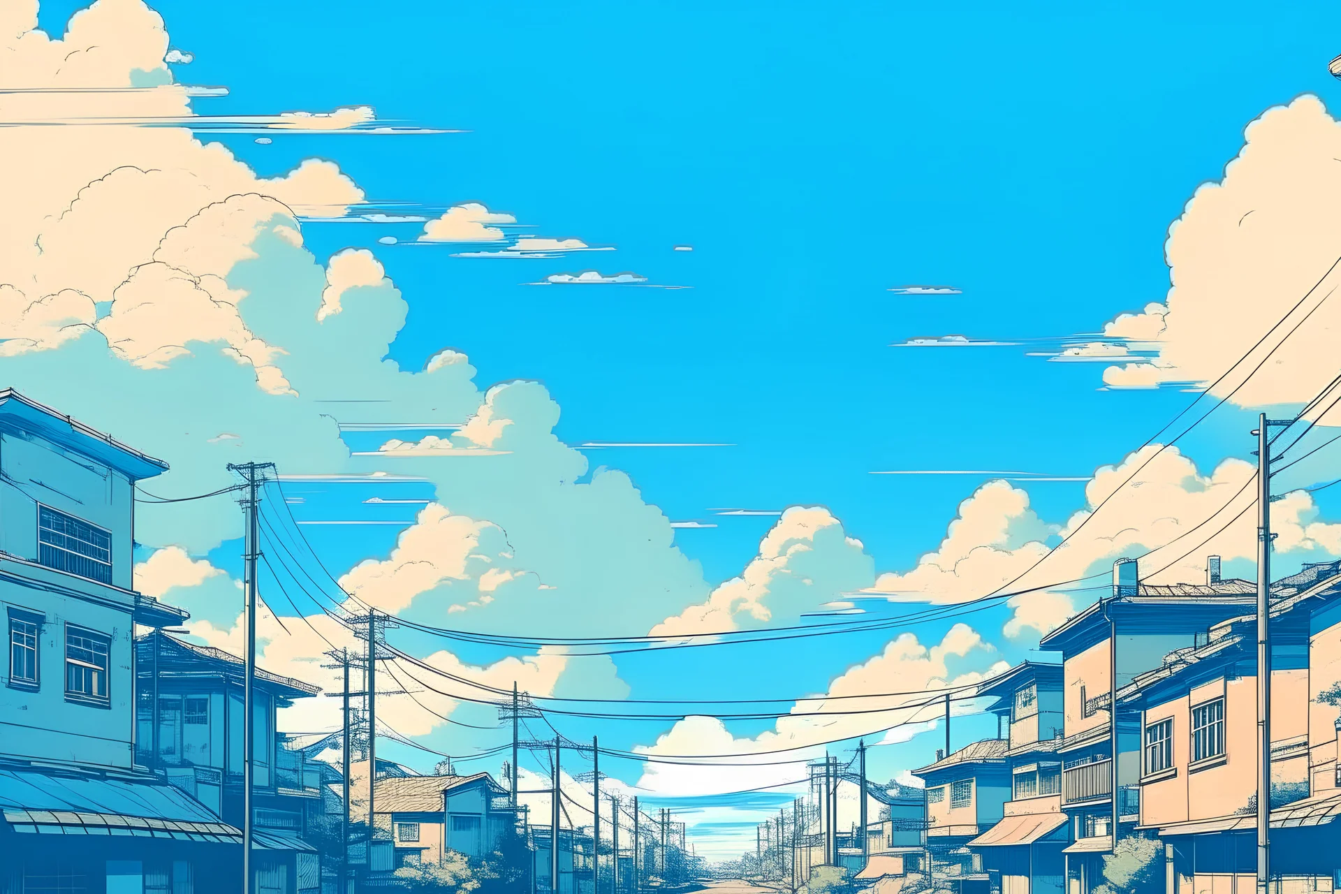 clear sky in old anime style