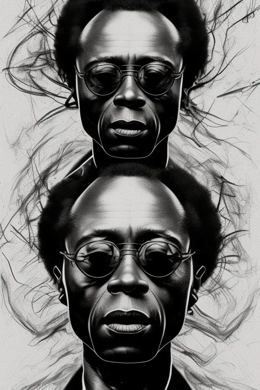 Miles Davis portrait, 8k resolution, detailed skin, detailed hair, r_drawings_rene, scribble, scribble drawing, scribble art, deviantart, rdrawings25