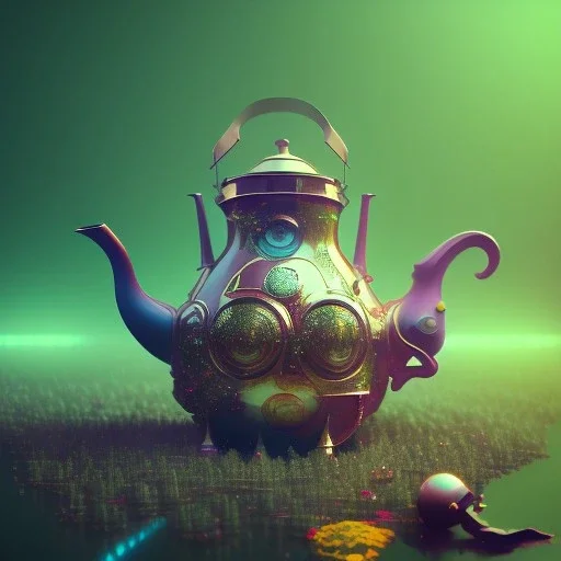 surrealism, art Alberto Seveso, glitch art, The Teapot, octane render, redshift render,ambient lighting