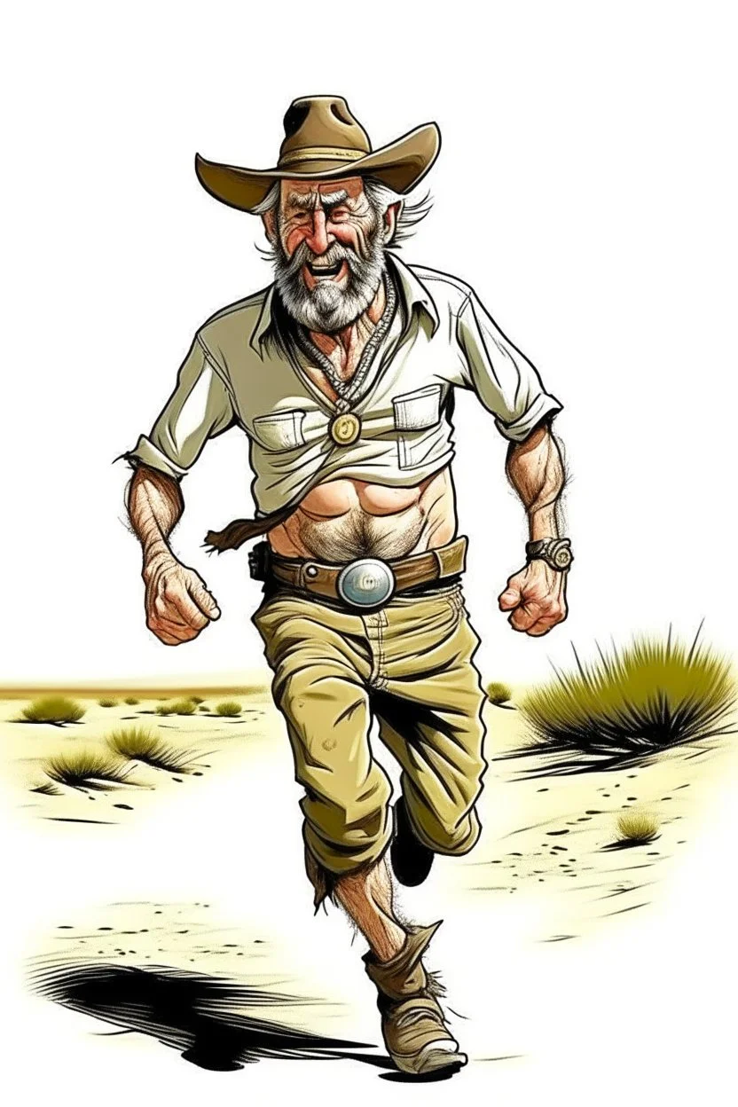 runner with Bottle Bare drunk old cowboy in pants