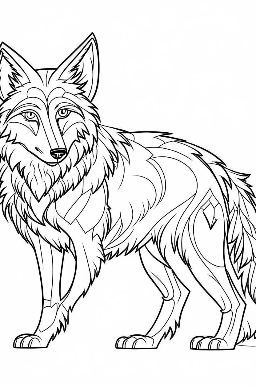 coloring page for kids, wolf, cartoon style, thick outline, low details, no shading, no color