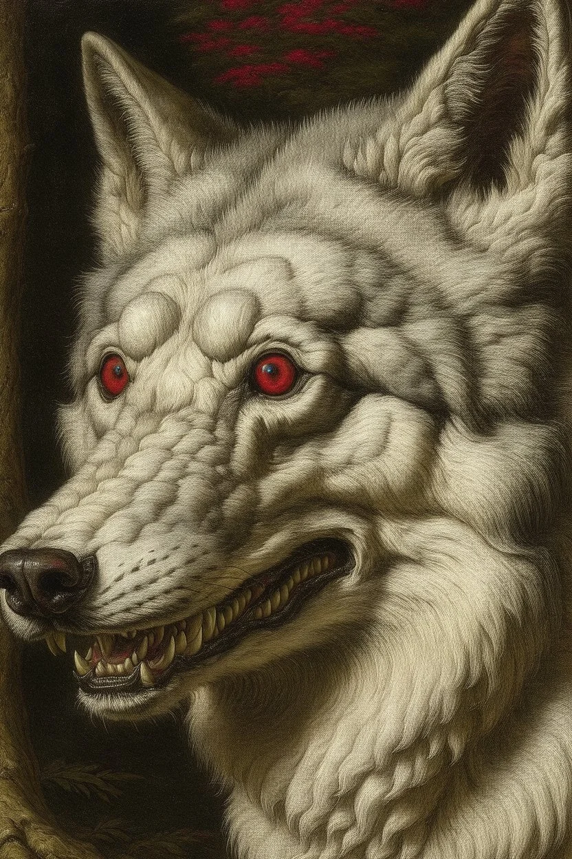 A wolf painted by Heironymous Bosch