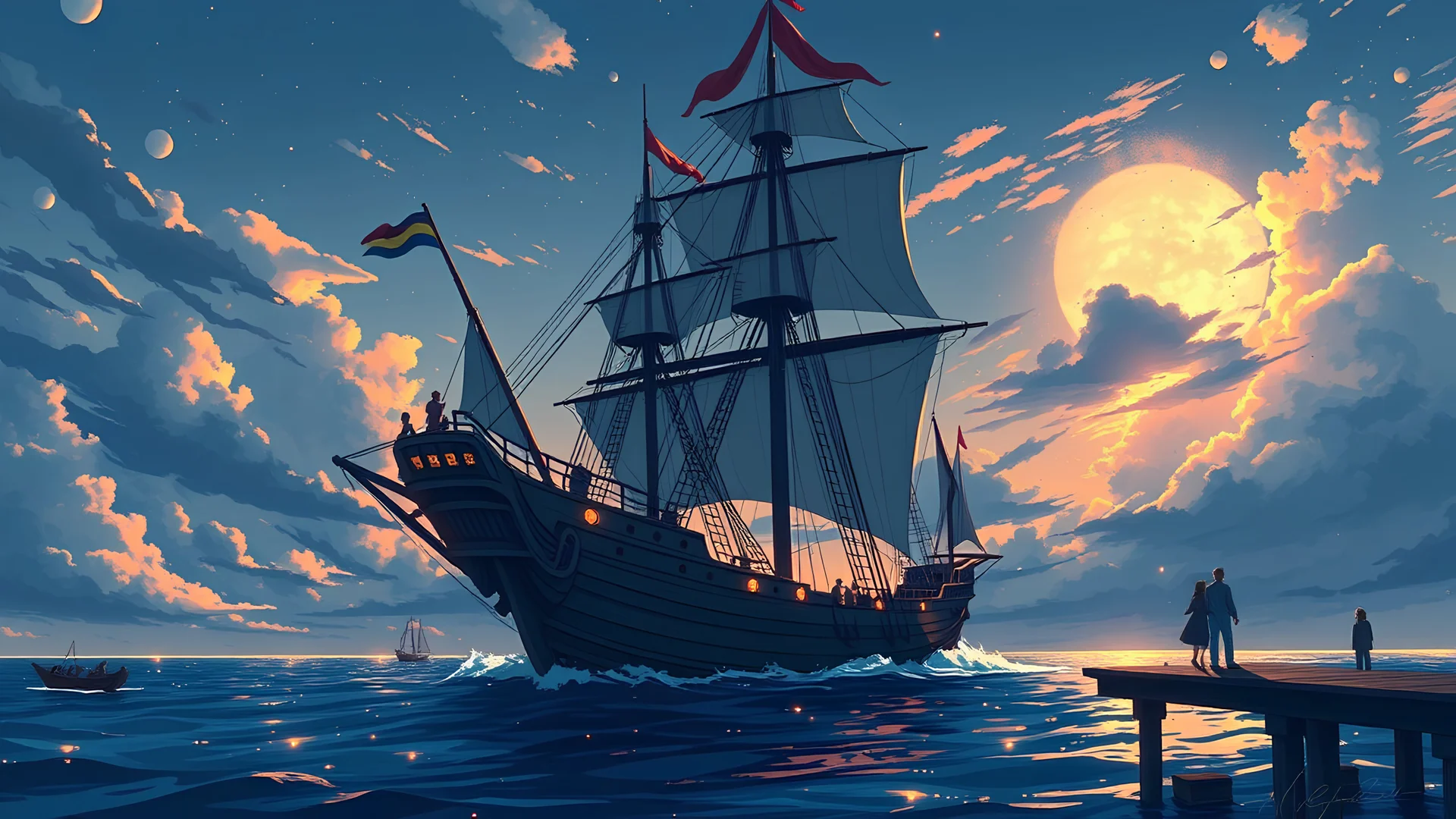 anime drawing a ship