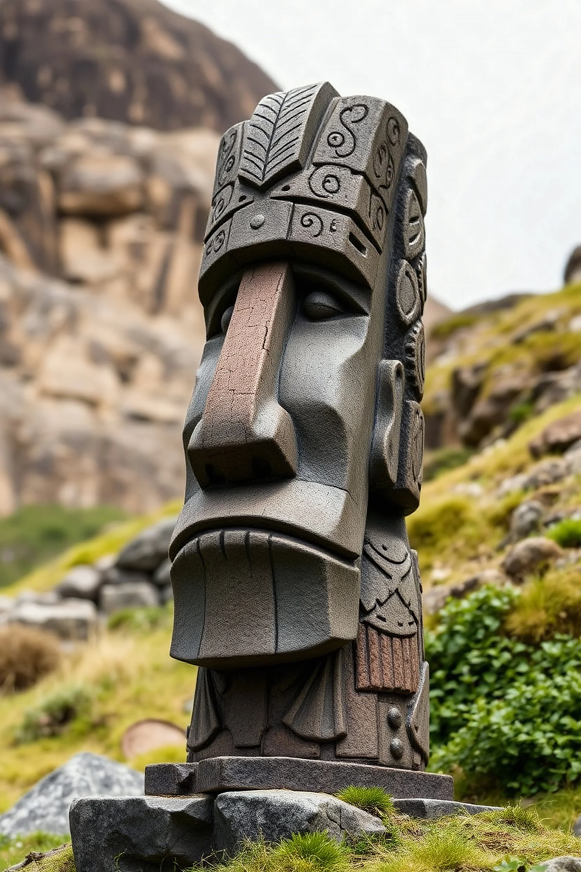 A Moai statue in the style of The Dark Crystal