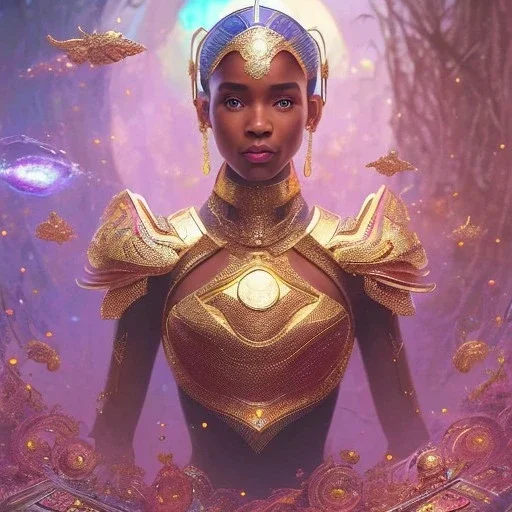 cosmos masterpiece, sango fantasy, fantasy magic, intricate, sharp focus, illustration, highly detailed, digital painting, concept art, matte, artgerm and paul lewin and kehinde wiley, full figure, fit in board, cyber punk, pretty accurate hands face fingers, natural aye, fit within portrait