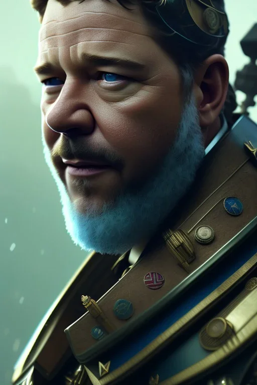 portrait of russel crowe, chris pratt, warren beatty, gerard butler, russel crowe, jeffrey wright, steampunk, unreal 5, octane render, cinema4d, soft lighting, soft lighting, 4k, redshift render, highly detailed, hyper realistic