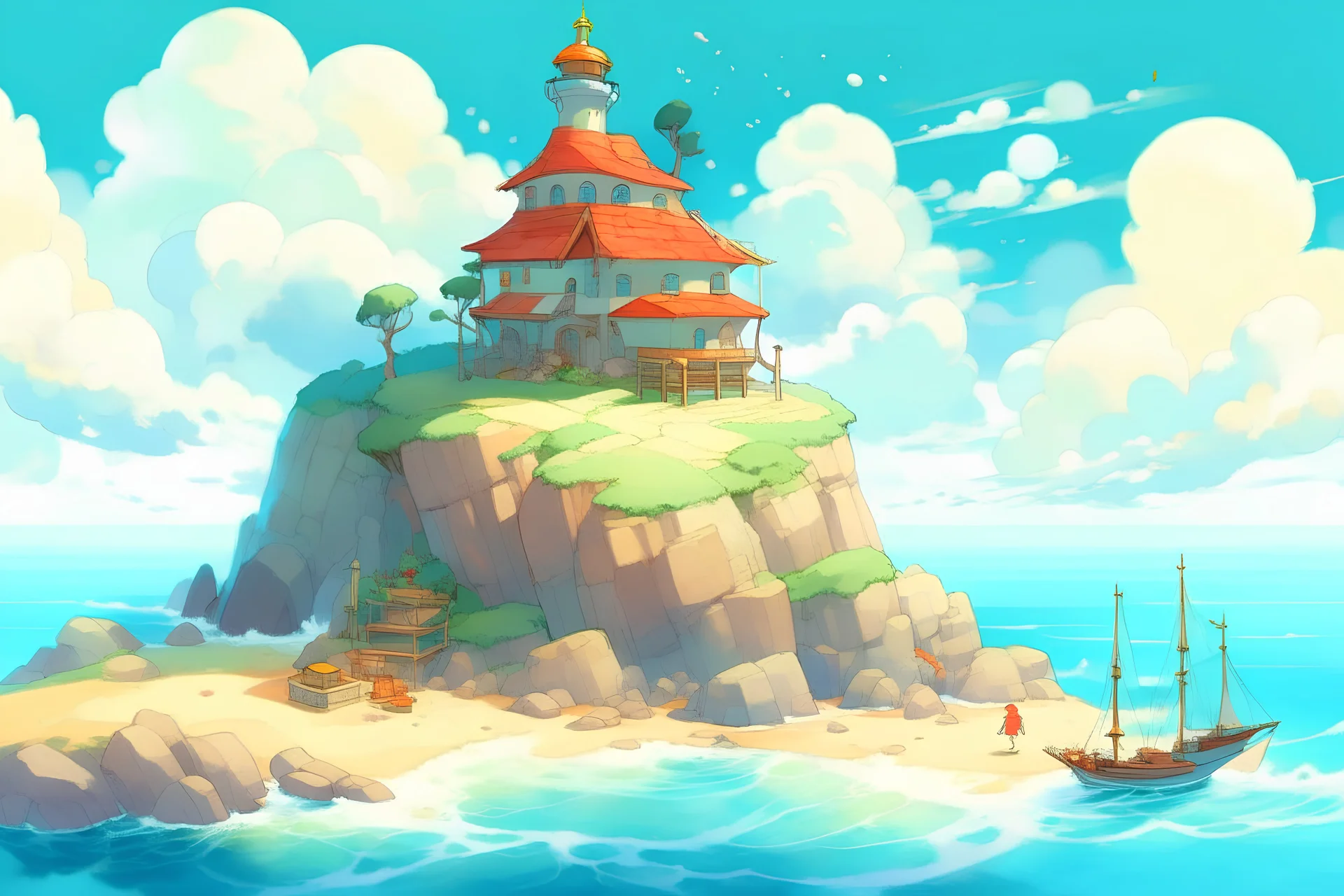 ghibli like seaside scenery