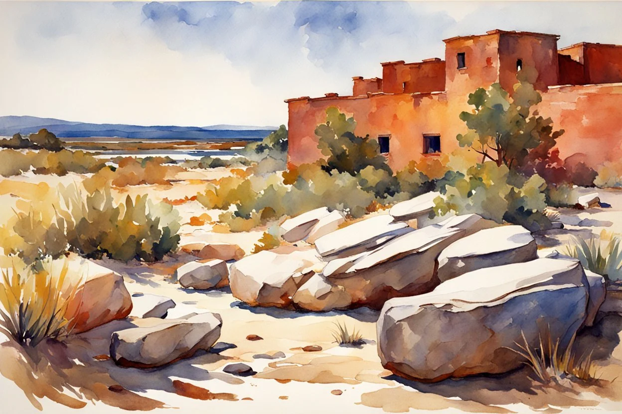 Sunny day, rocks, arid land, winslow homer watercolor paintings