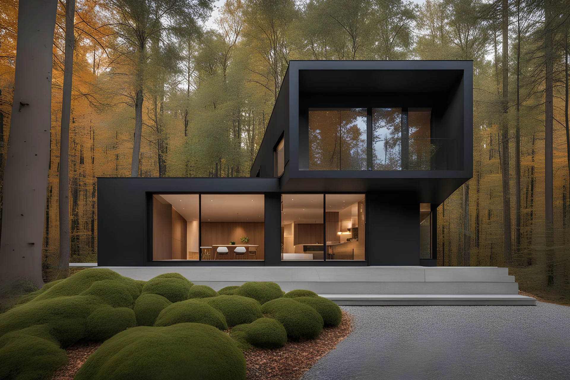 modern black home in forest dezeen architecture photography highly detailed