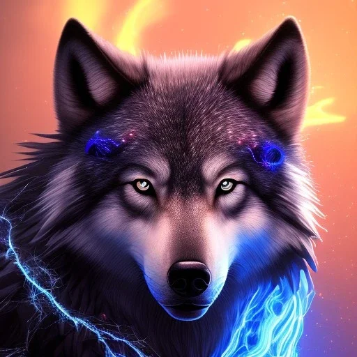 legendary wolf with black fur and blue piercing blue eyes in the night with black shade shown all body, from the side, neon blue flames, 8k resolution, ultra hyperdetailed, Unreal Engine 5, ultra colorful, very small details, realistic