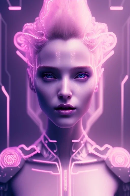 cyberpunk, head, women, portrai, tron sketch of a girl on lined paperA beautiful one nude body of a make up smiling woman blond long hair, alone, high key lighting, volumetric light high details with white stripes and blue eye, smiling with plump pink lips, flowers around, unreal engine petit prince belle fine, profil de trois quart, grand front cosmique, peau bleu cristalline, yeux bleu, perle sur le front long cheveux blond et rose etoilé, cristaux sur le corps, collier de grande princesse, l