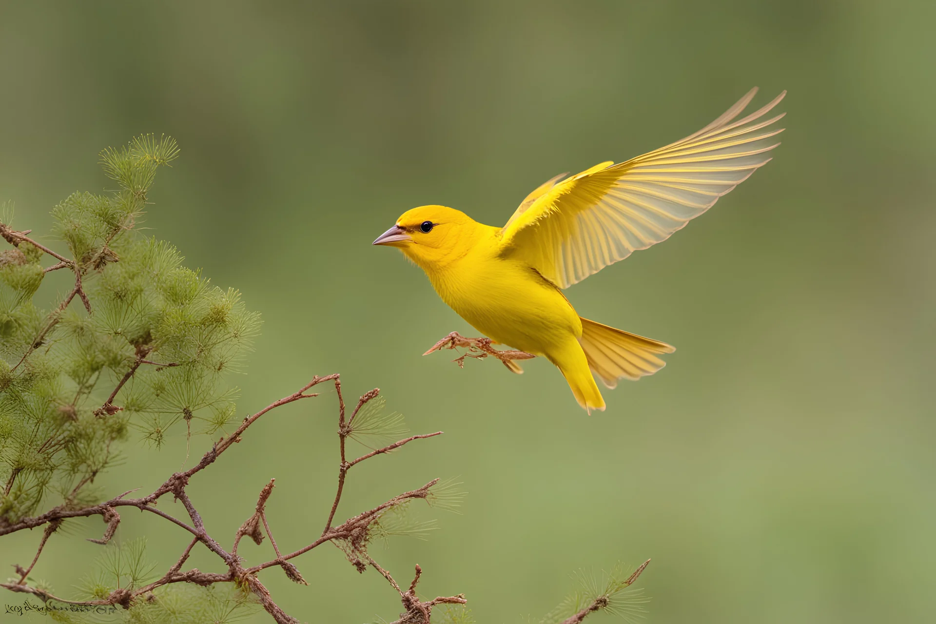 SAFFRON FINCH IN FLIGHT