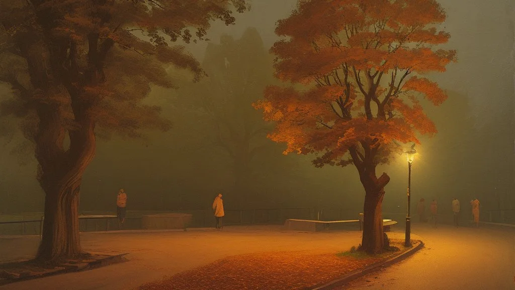 fall tree under Streetlight by Andrea del sarto