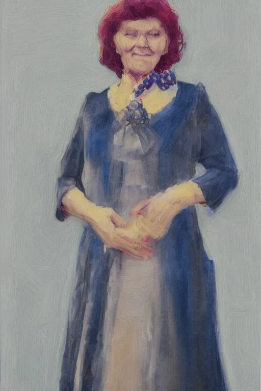 Portrait lady, full body shot, full-color long shot Style of David Burroughs Mattingly