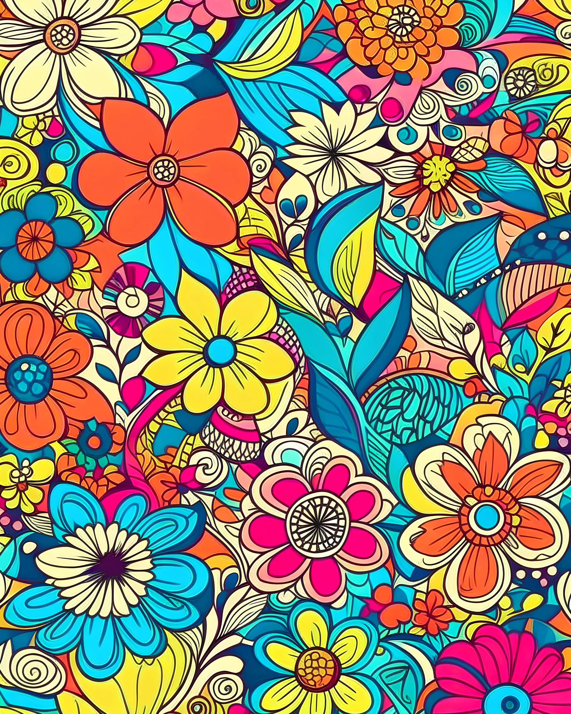 colorful patterns with flowers and space for text, colorful