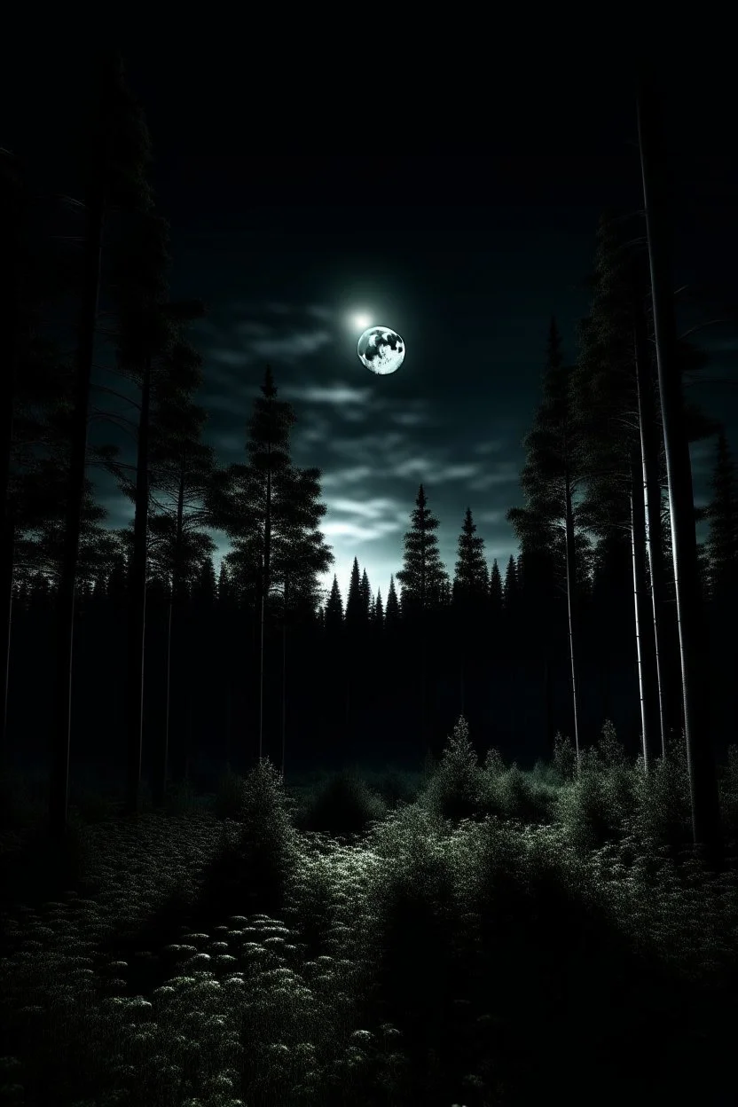 forest with moon in the sky, naughty dog style, dark style