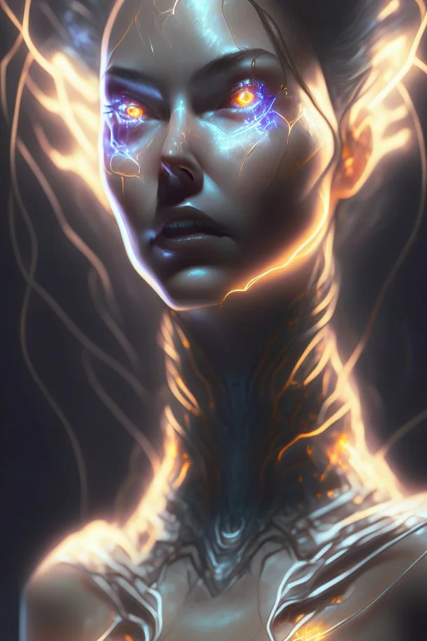 feminine entity ,ultrarealistic, dramatic lighting, electrical details, high details, 4k, 8k, best, accurate, trending on artstatio