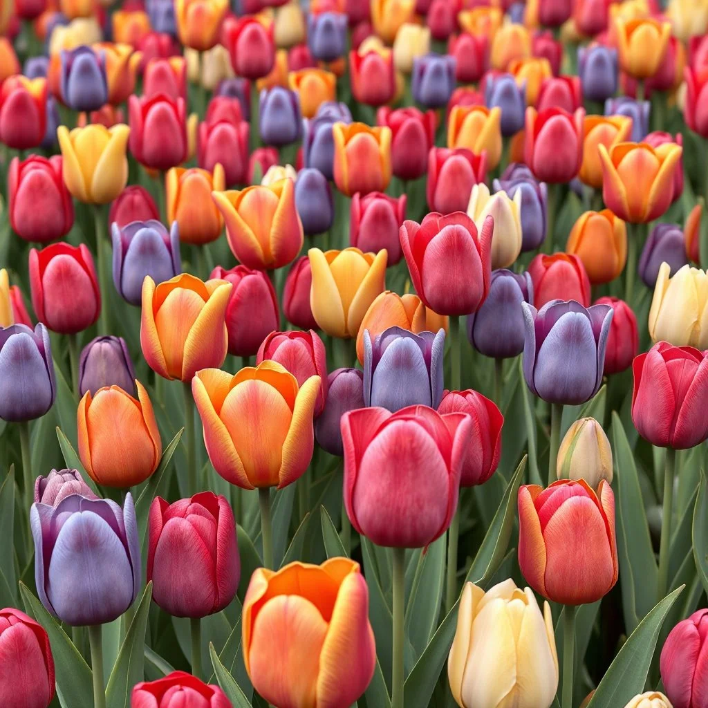 8k 3d realistic seamless wallpaper field of coloured tulips deep mixed