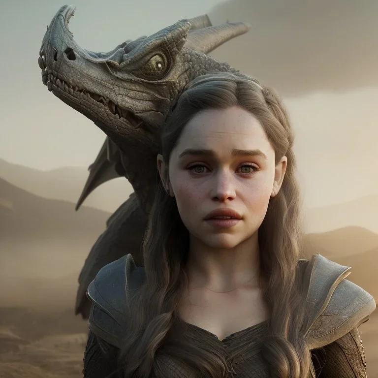 only perfect emilia clarke, wearing a dragon skull mask. fly hair, viking, village, highly realistic, highly detailed, mist around, smoke