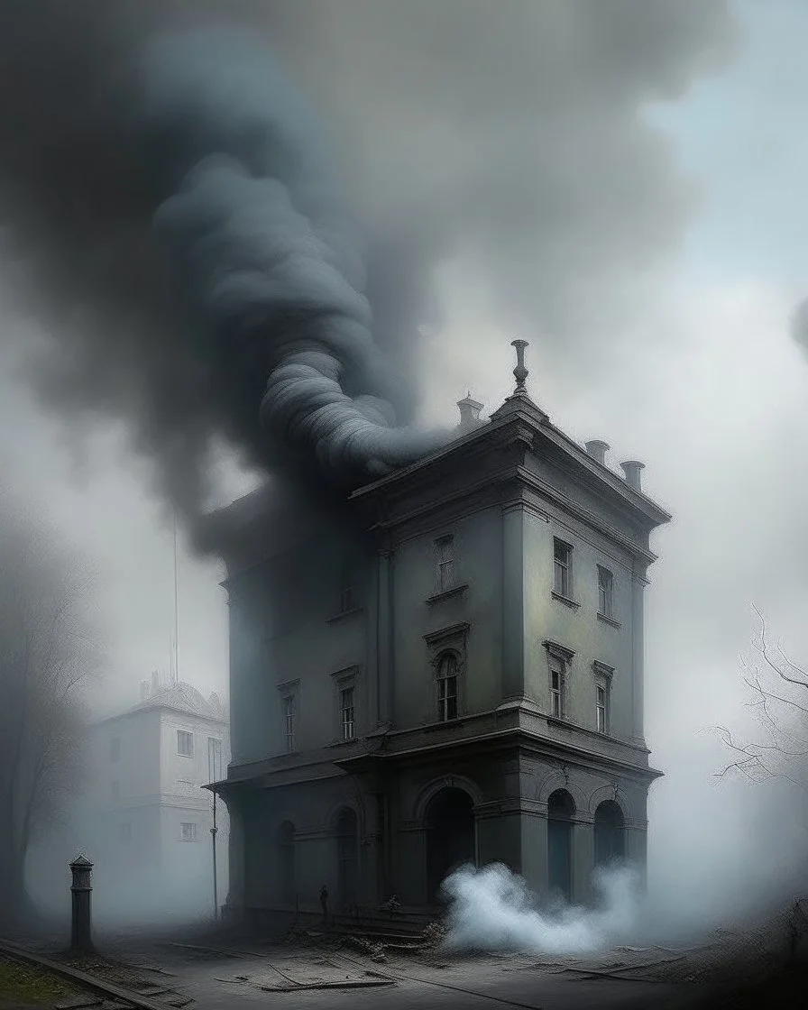 A gray facility with noxious smoke painted by Ivan Aivazovsky