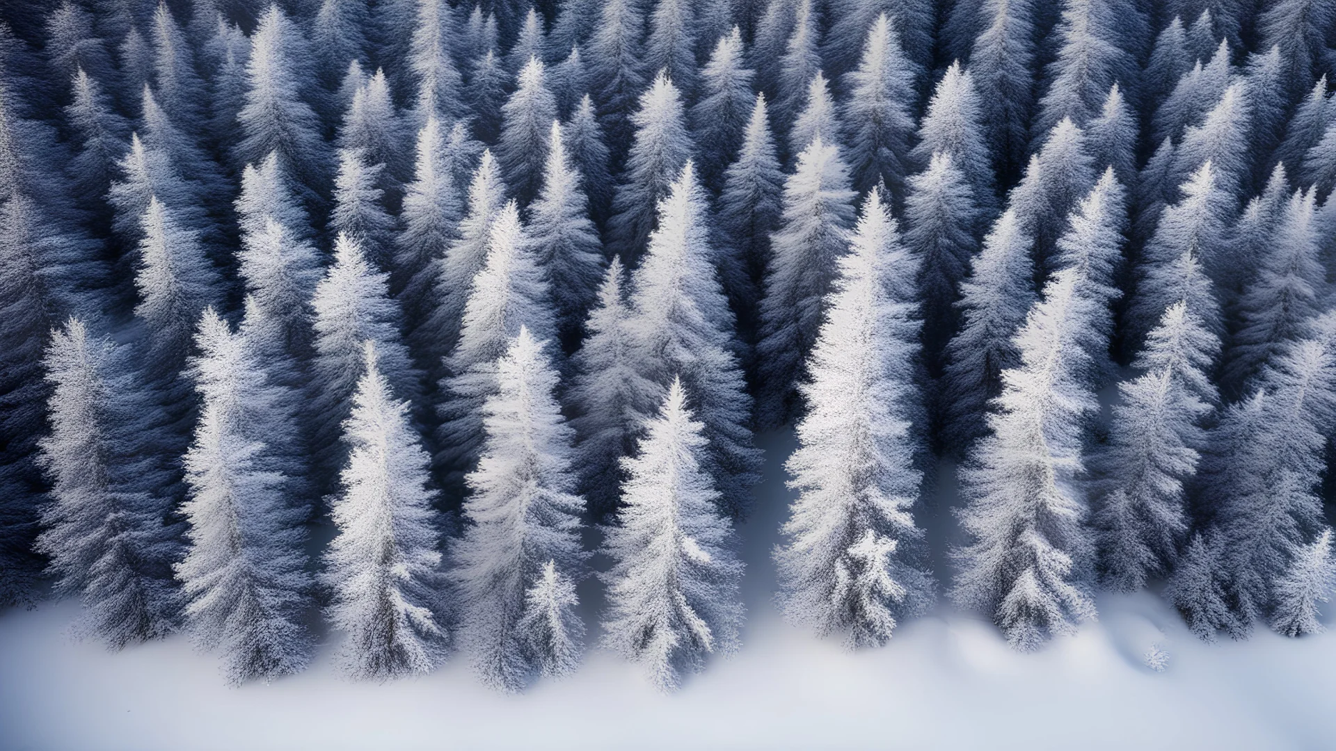 Fresh snow on pinetrees from above.