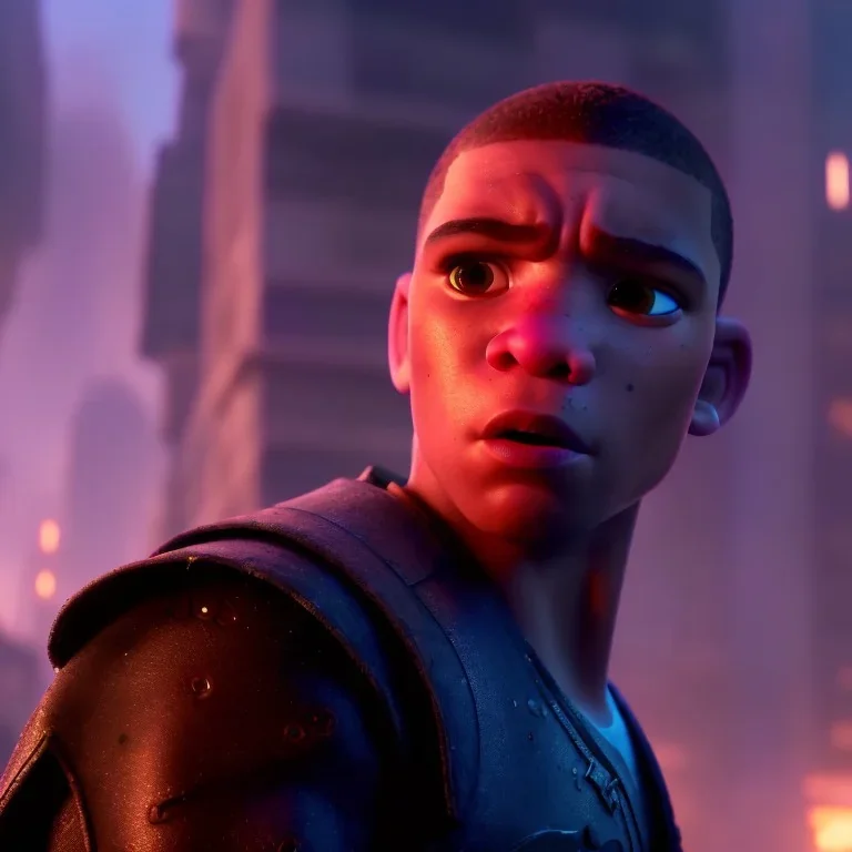 portrait post-apocalypse cyborgs perfect face mbappe in a cyberpunk city, argentina flag sci-fi fantasy style, volumetric lighting, particales,highly detailed,cinamatic, deep colours,