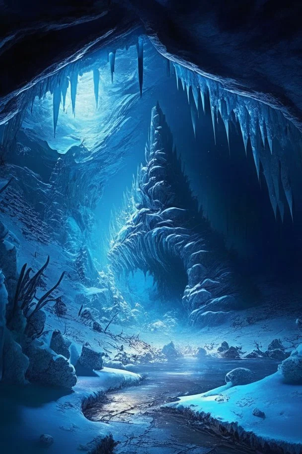 A frozen underground cave large like hollow earth