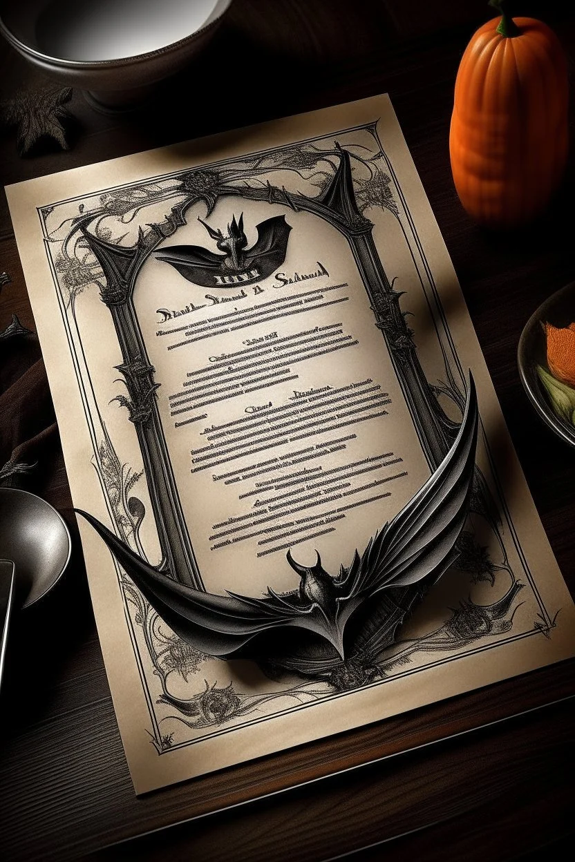 vintage cafe menu, Halloween, bat soup