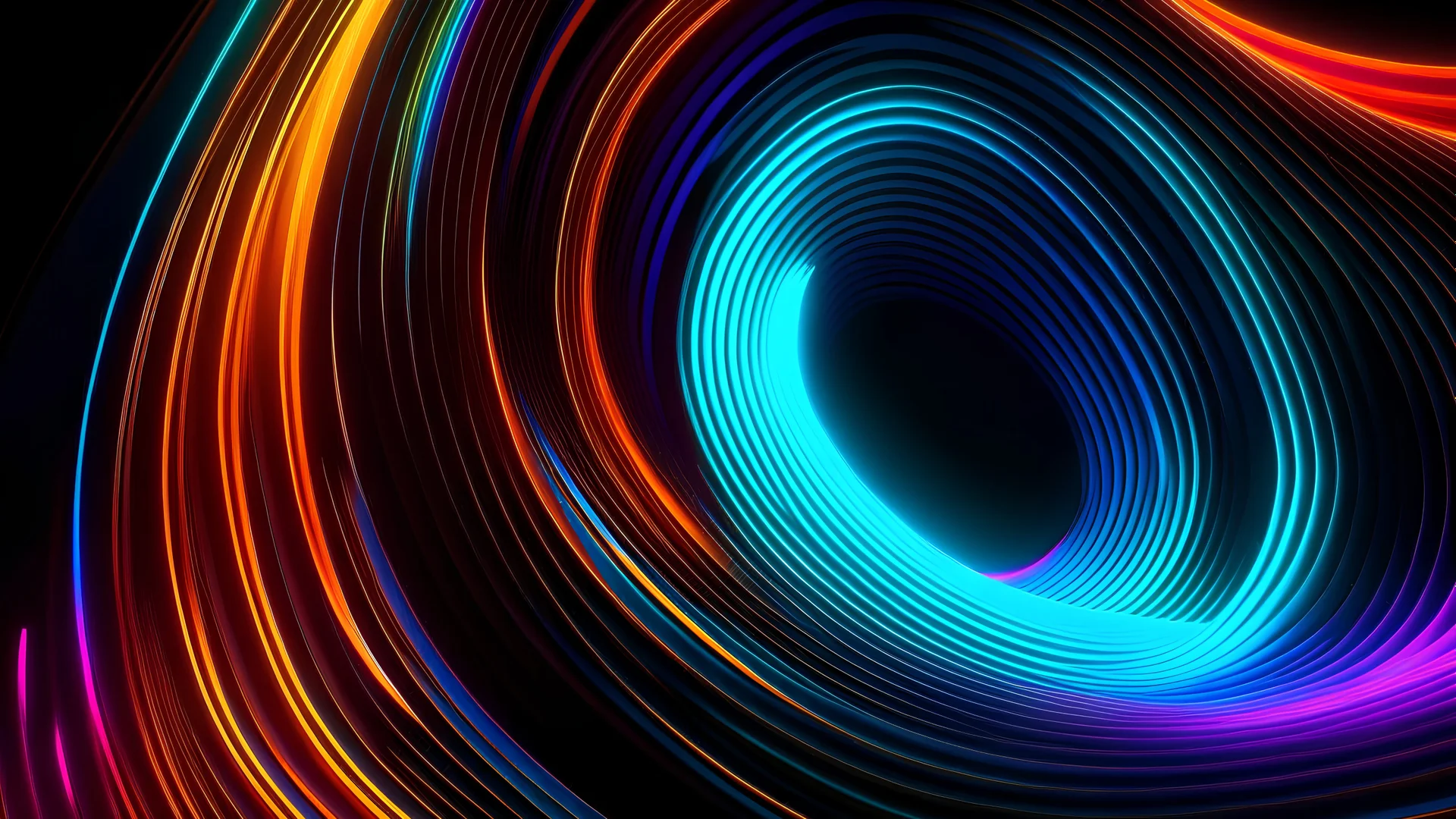 '3d render. Abstract neon background of glowing lines. Energy vortex macro. Modern wallpaper By NeoLeo
