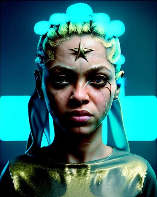 portrait, Shakira, angry, Realistic image, hoodie, fight pose, make-up make-up, gold line make-up, sweat, fog, goddess style, Neon colors, leds. Black background, photo studio, concept art, smooth, unreal engine 5, god lights, ray tracing, RTX, lumen lighting, ultra detail, volumetric lighting, 3d, finely drawn, high definition, 4k.