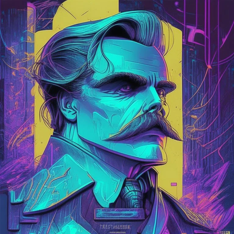 Futuristic, cyberpunk, Friedrich Nietzsche,Comic style