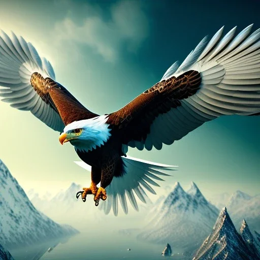 eagle, feathers, extremely sharp detail, finely tuned detail, ultra high definition, 8k, unreal engine 5, ultra sharp focus, summer ambiance, mountains