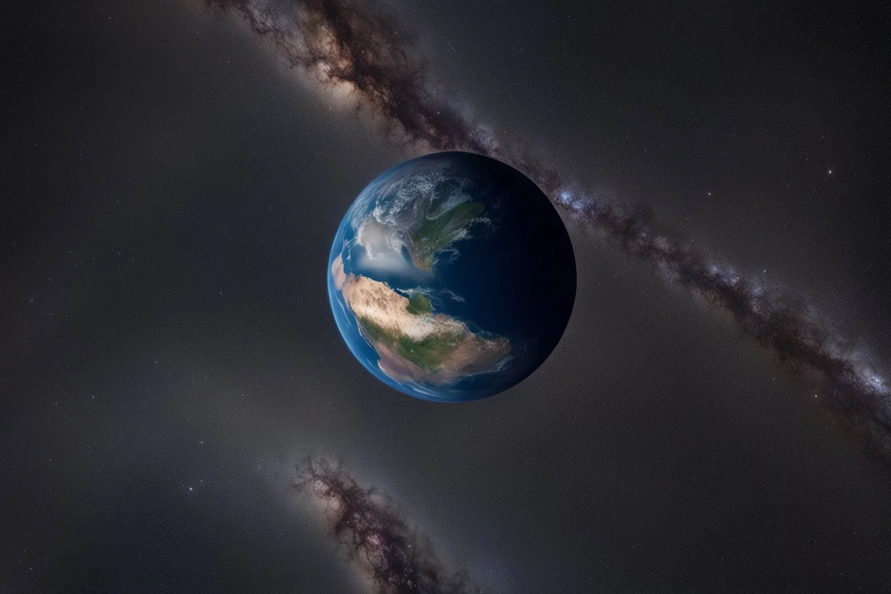 تصوير جوي للأرض من الفضاء، حيث يظهر الكوكب الأزرق الجميل في خلفية مظلمة وغامضة. تتلألأ سطح الأرض بألوانها المتعددة، ويتجلى لمحة من السحب والمحيطات. تنعكس ضوء الشمس بلطف على الجانب المضاء، مشيرةً إلى التنوع والجمال الذي تحمله هذه الكوكبة المعجزة.