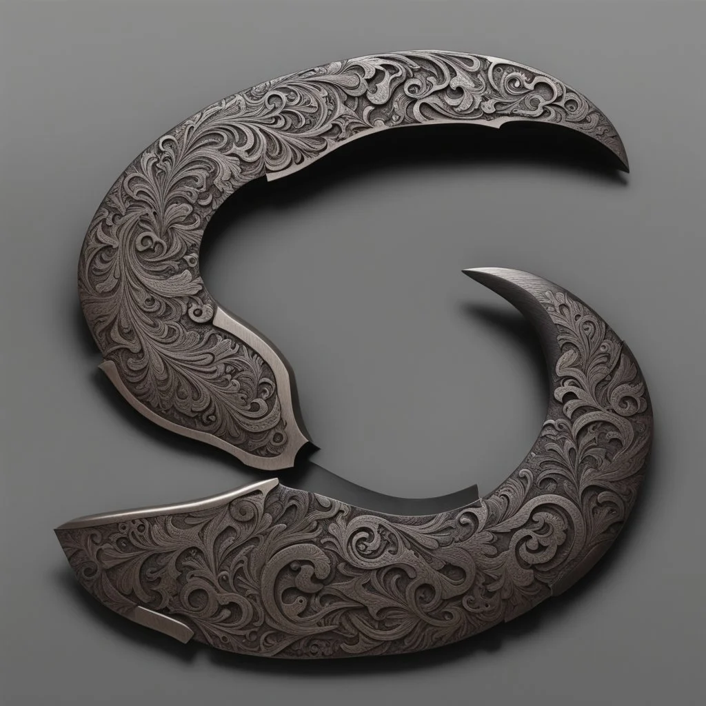 a combat karambit knife, intricately carved, etchings, designer, highly detailed