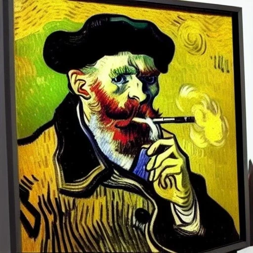 oil portrait of an old men with hat smoking a pipe by Van Gogh 8k