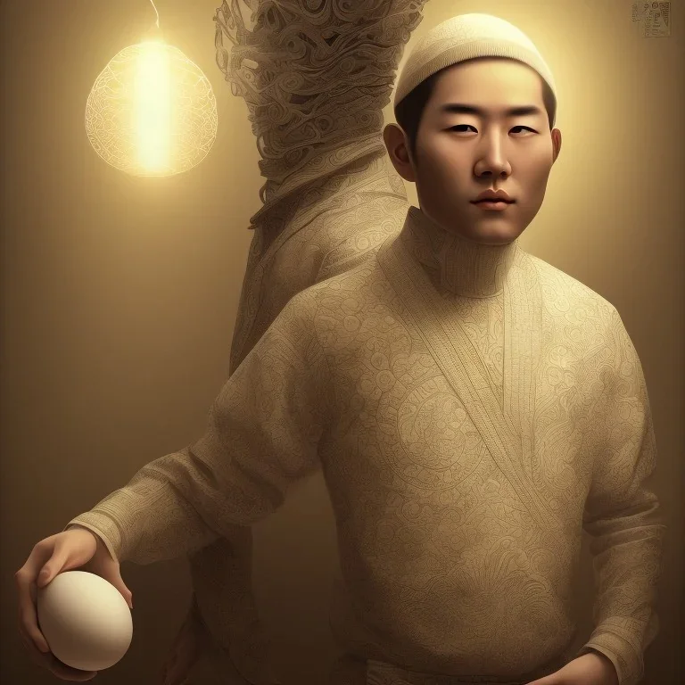 portrait of korean man made of eggs