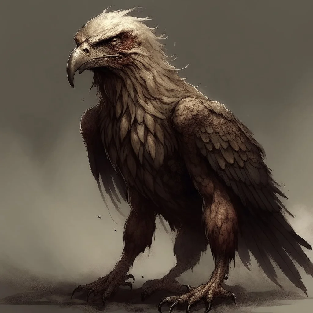 A terrible creature with an eagle's head and a human body