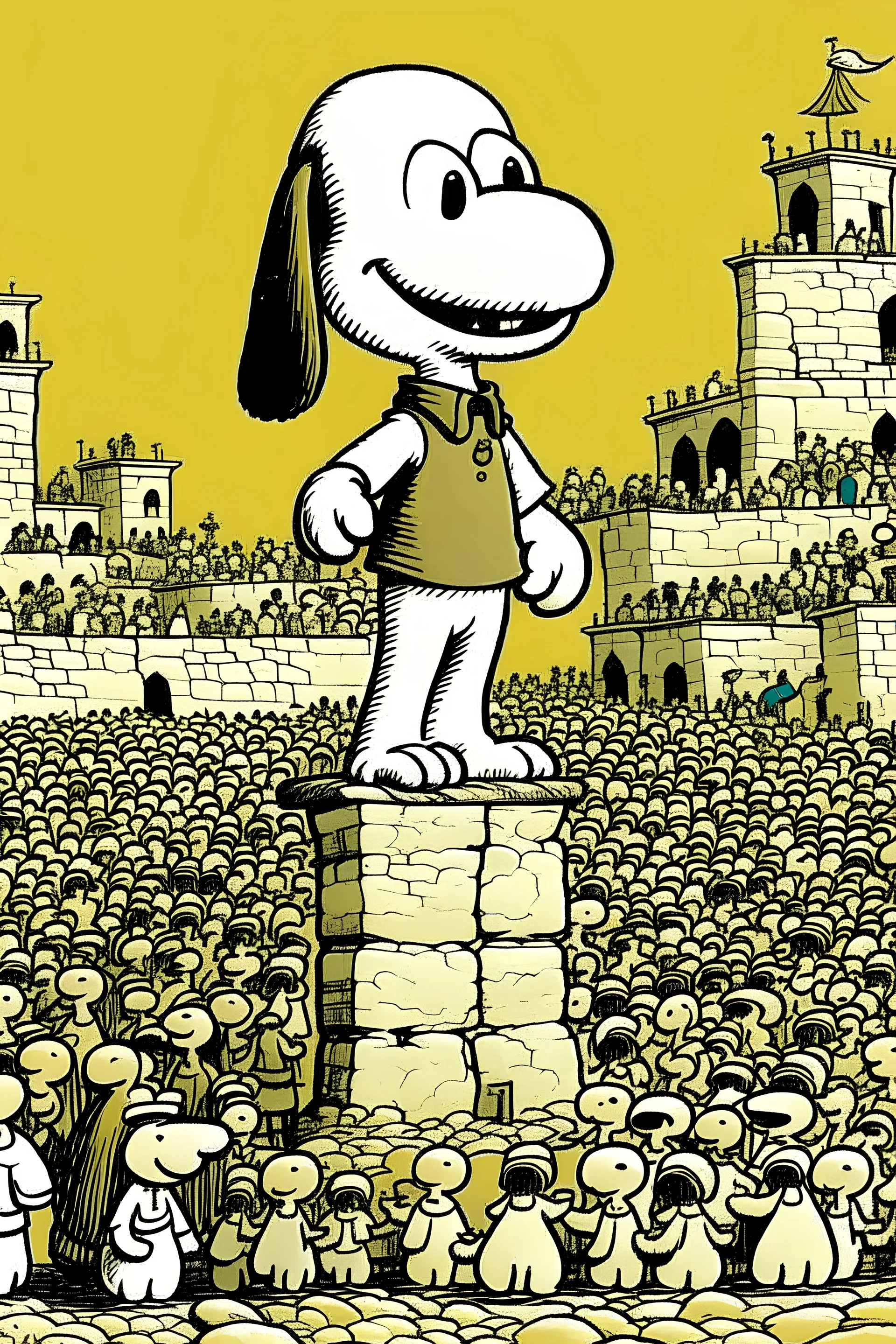 snoopy giving a speech to the people of jerusalem