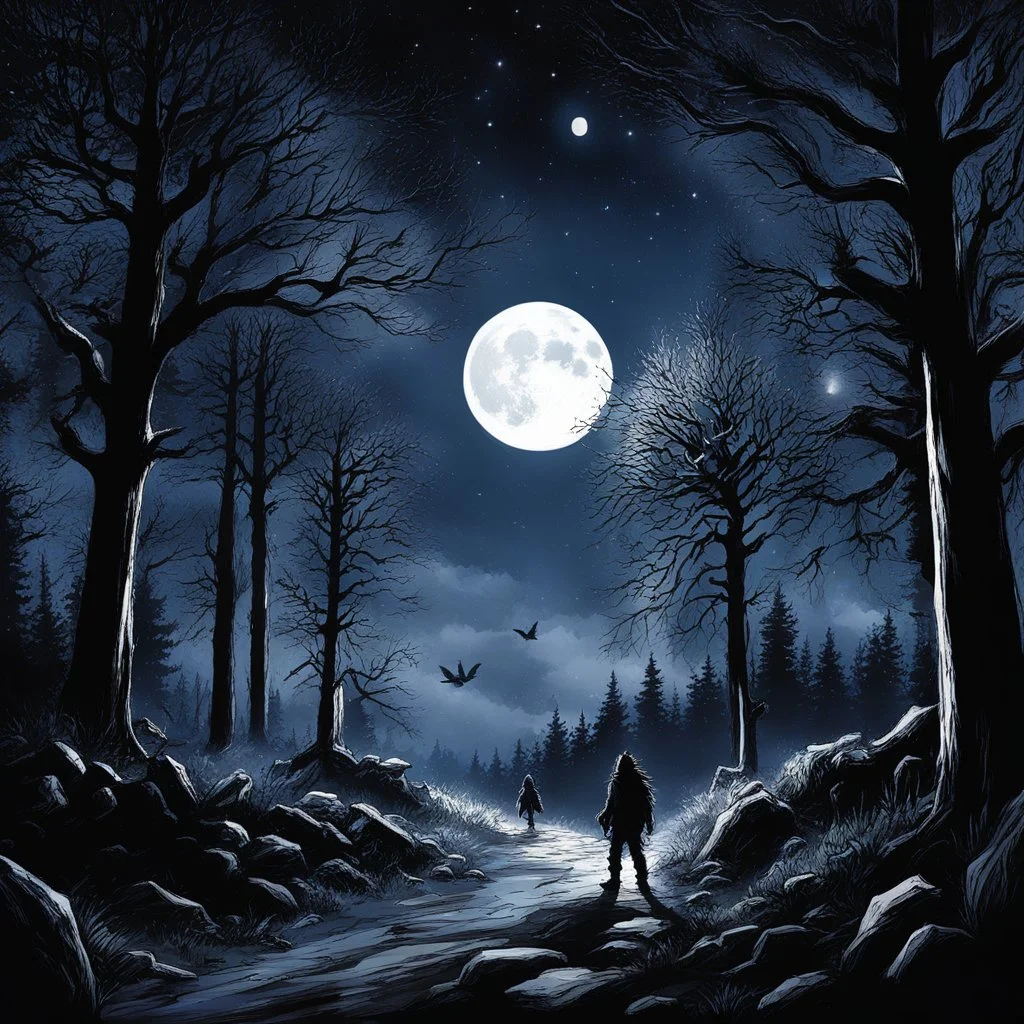 It was the blackest night There was no moon in sight You know the stars ain't shinin' Cause the sky's too tight I heard the scarey wind I seen some ugly trees There was a werewolf honkin' 'Long the side of me