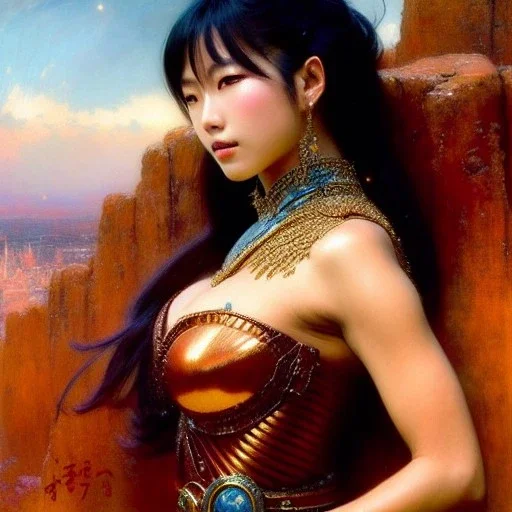 portrait beautiful face 'Yuria-Fist of the North Star',busty,ancient metal armor balanciaga fashion clothe painting by gaston bussiere, greg rutkowski, yoji shinkawa, yoshitaka amano, tsutomu nihei, donato giancola, tim hildebrandt, oil on canvas, cinematic composition, extreme detail,fit full head inside picture,16k