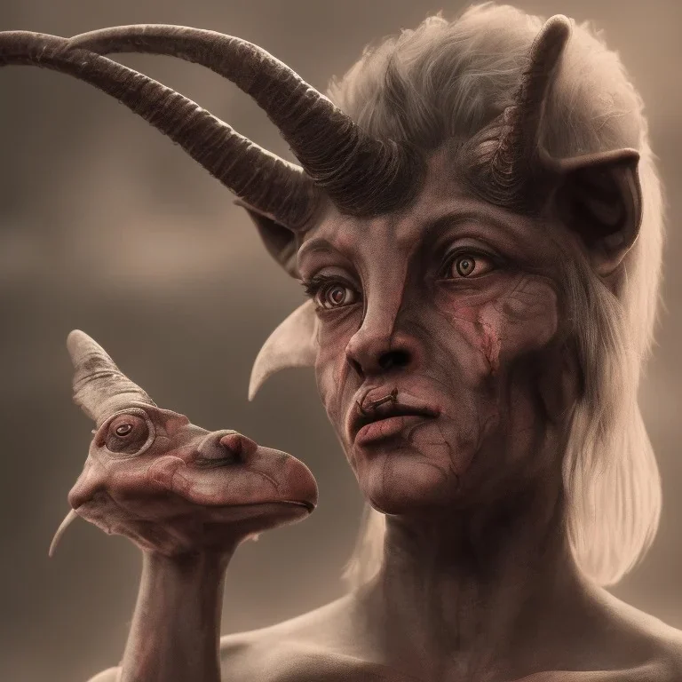 A portrait post-apocalypse of Baphomet ,sin city, transgender ,beauty , paranormal,eatheral,