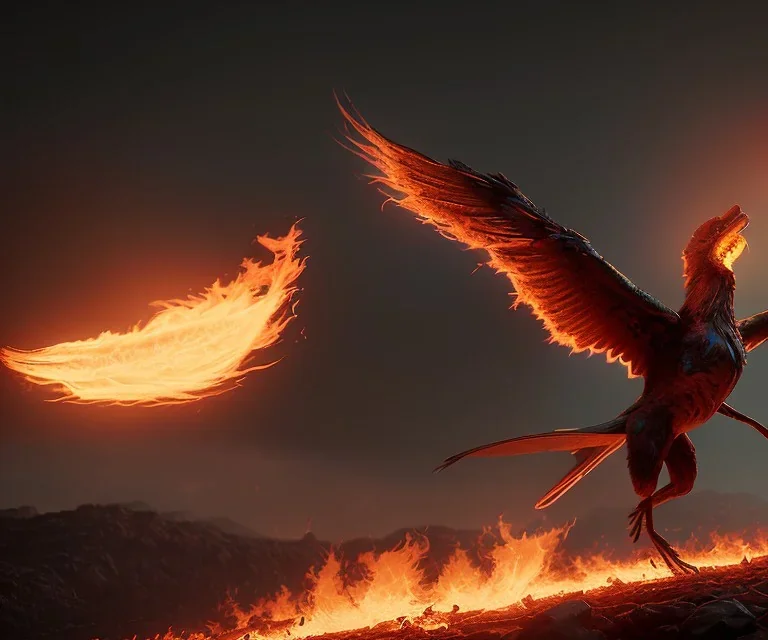 mdjrny-v4 style, dramatic lighting, epic photo, the Phoenix on fire, detailed, hyperrealistic, octane render, cinematic, by greg rutkowski