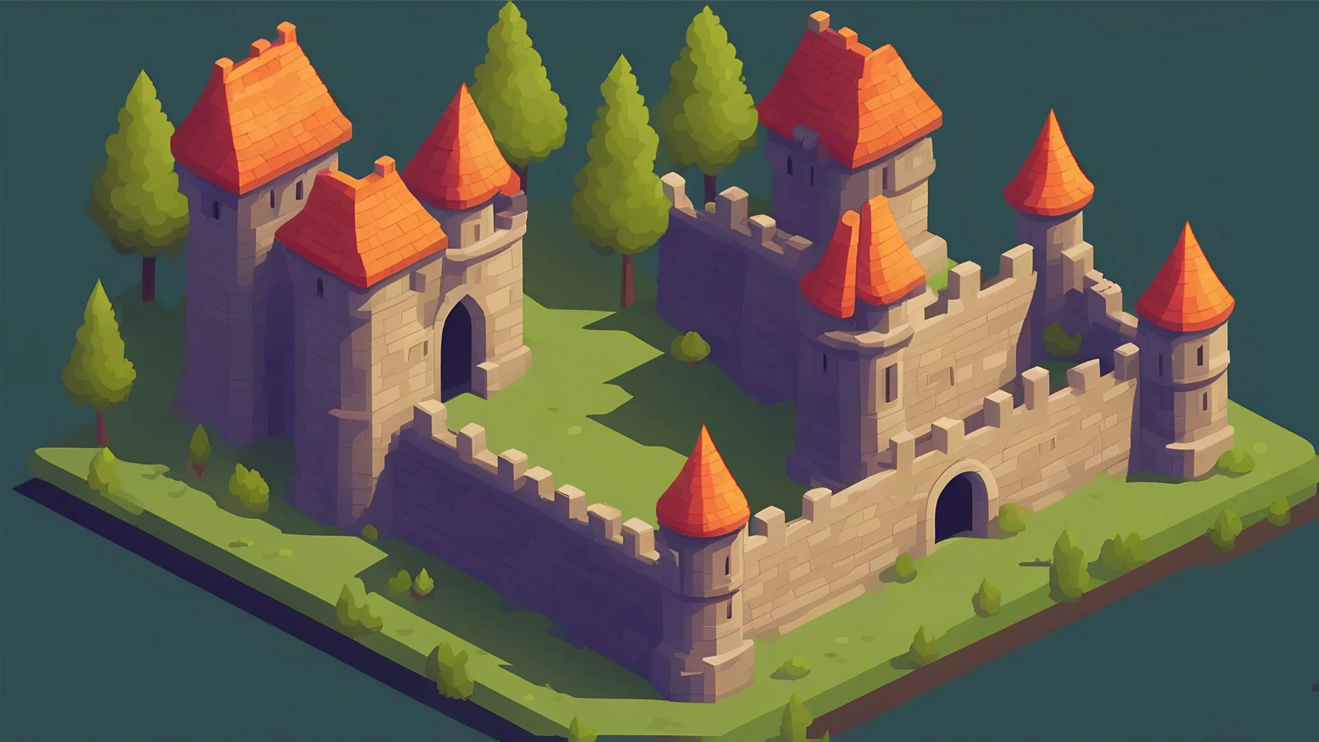 background, outside medieval castle walls for asset video game 2D isometric view, pixel art